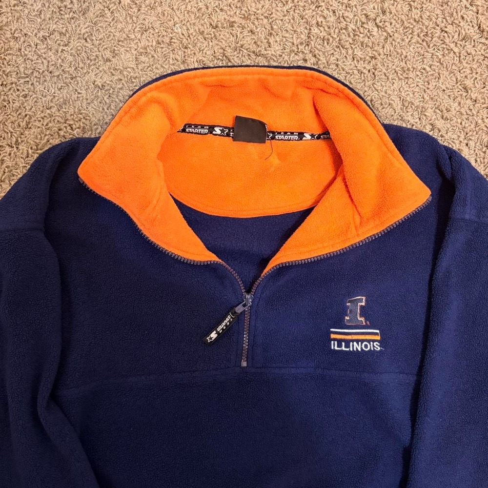 Starter University of Illinois Illini Quarter Zip Fleece Pullover Mens XL Navy